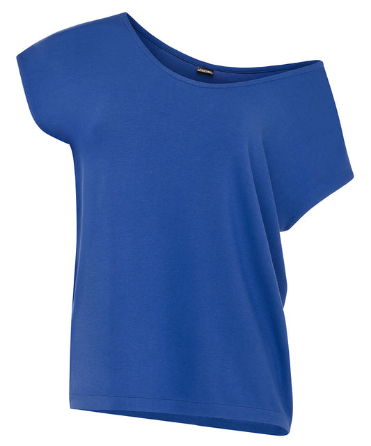Women's Off Shoulder Shirts - Casual Loose Short Sleeve - Blue