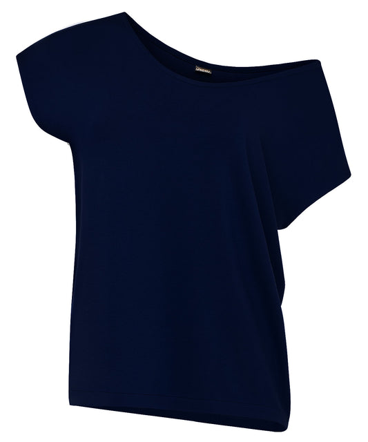Women's Off Shoulder Shirts - Casual Loose Short Sleeve - Dark Blue