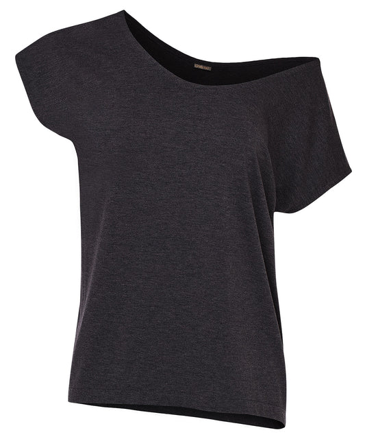 Women's Off Shoulder Shirts - Casual Loose Short Sleeve - Dark Gray