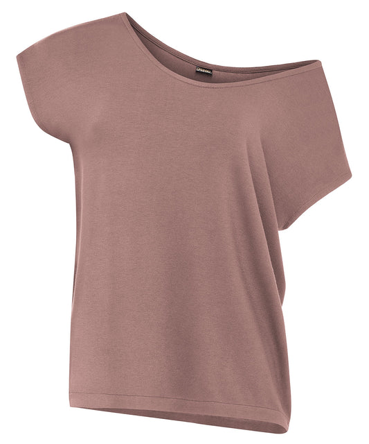 Women's Off Shoulder Shirts - Casual Loose Short Sleeve - Light Brown