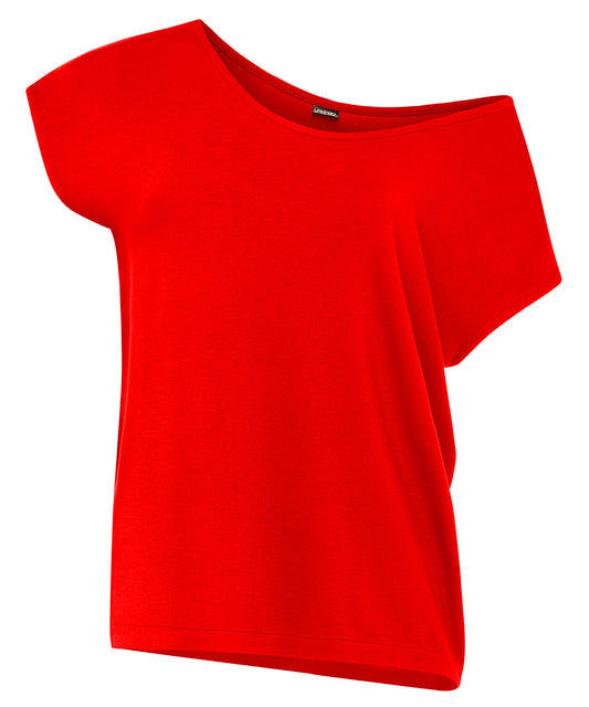 Women's Off Shoulder Shirts - Casual Loose Short Sleeve - Red