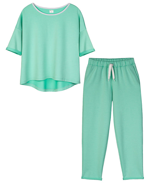 Summer 2 Piece Outfit Tracksuit Casual Short Sleeve Top and Sweatpants Set - Mint