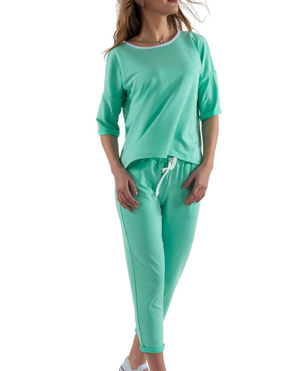Summer 2 Piece Outfit Tracksuit Casual Short Sleeve Top and Sweatpants Set - Mint